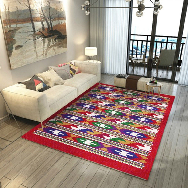 Tapis marocain rouge rose Polyester tapis graphique tapis résistante à la coloration pour salon