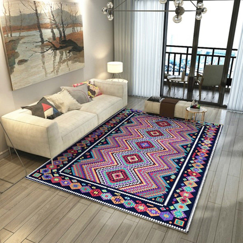 Tapis marocain rouge rose Polyester tapis graphique tapis résistante à la coloration pour salon