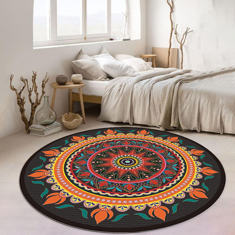 Apricot Flower Carpet Polyester Moroccan Carpet Washable Carpet for Living Room