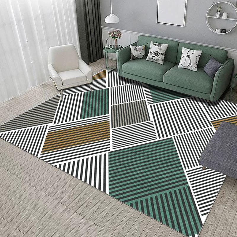 Green Line Carpet Polyester Modern Carpet Stain Resistant Carpet for Living Room