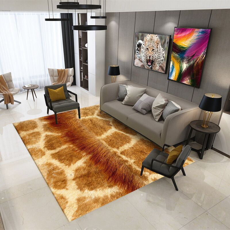 Brown Animal Skin Rug Polyester Casual Rug Washable Rug for Living Room