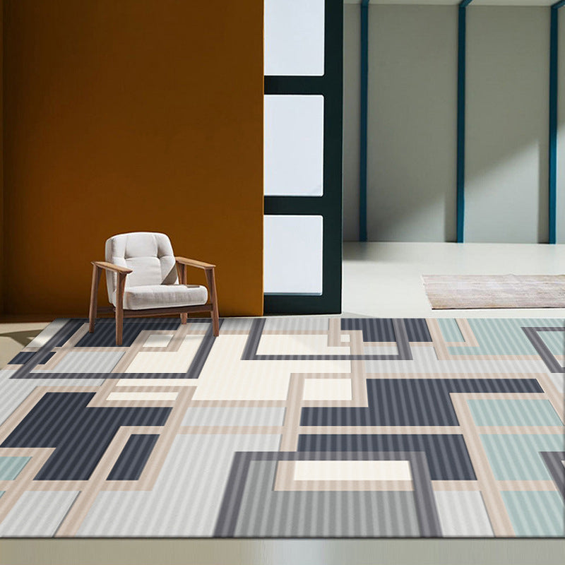 Gray Modern Rug Poleyster Striped Indoor Rug Non-Slip Backing Rug for Home Decoration