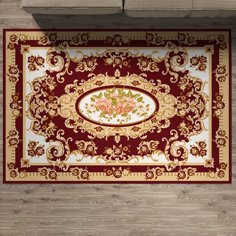 Vino Patrón de rojo alfombra poliéster alfombra vintage resistente a la alfombra para sala de estar