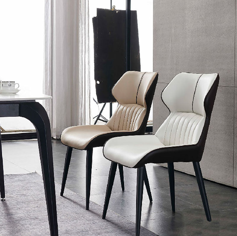 Silla lateral de comedor contemporánea con respaldo de orejas, silla de comedor de cuero para cocina