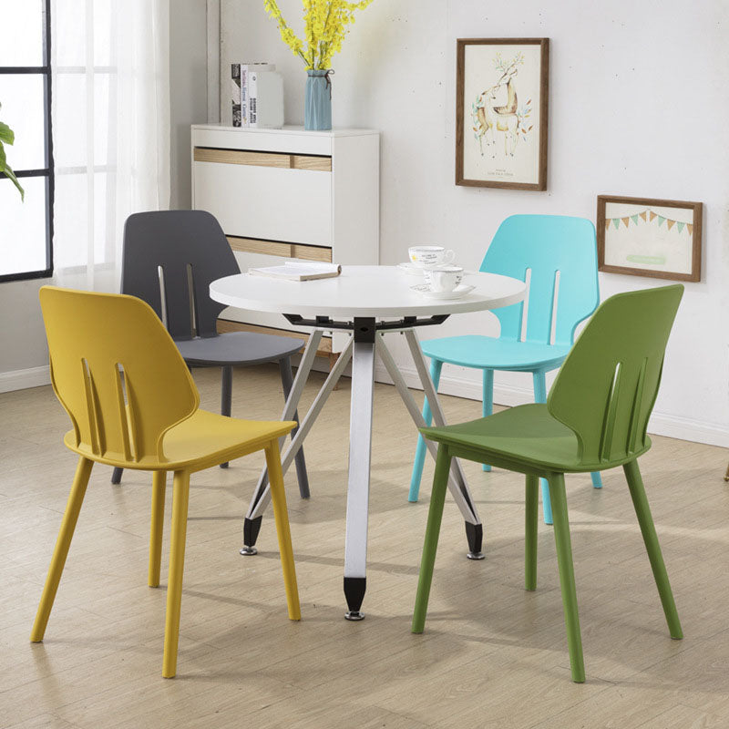 Silla lateral de comedor con respaldo abierto contemporáneo, sillas sin brazos de comedor de plástico para uso doméstico