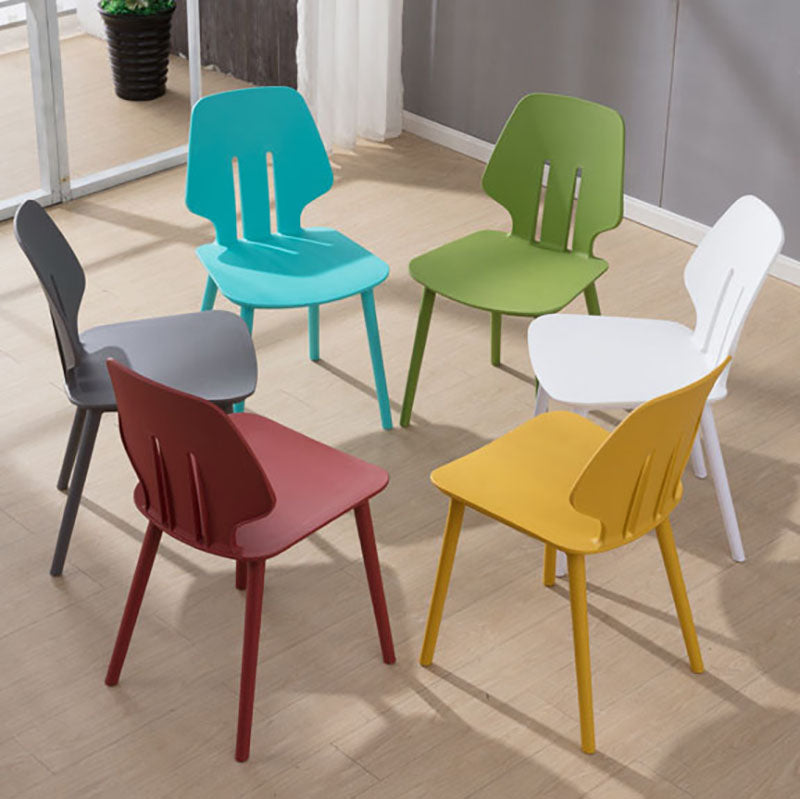 Silla lateral de comedor con respaldo abierto contemporáneo, sillas sin brazos de comedor de plástico para uso doméstico