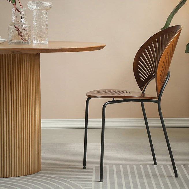 1/2/3/4 Pcs Wood Modern Dining Room Set with Round Table and Metal Chairs Dinette Set