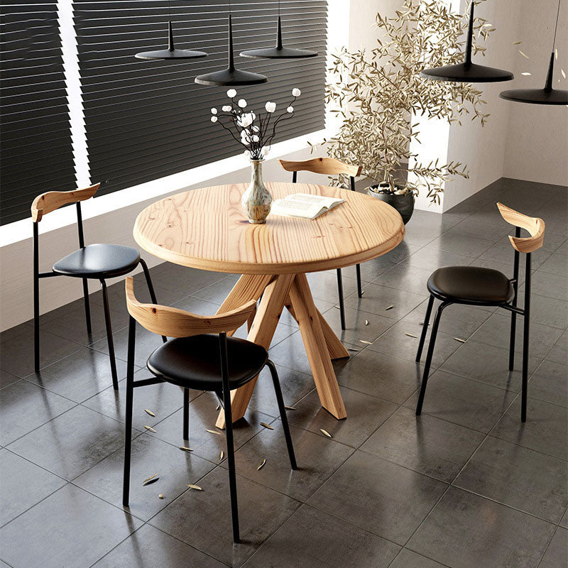 1/2/5 Stcs Holz moderner Esszimmer Set mit runden Tisch- und Metallstühlen Esseet Set