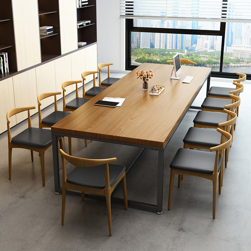 Rectangle Trestle Base Industrial Dining Table Solid Wood Fixed Table