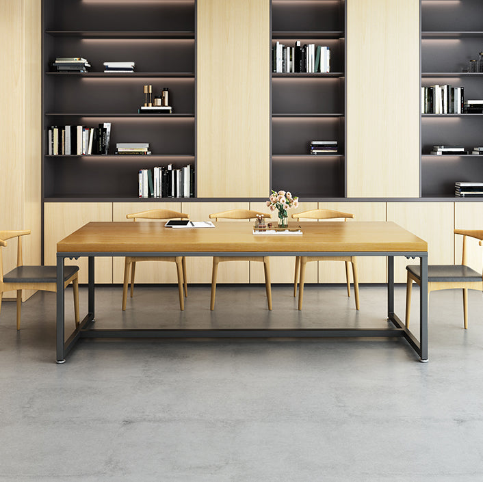 Rectangle Trestle Base Industrial Dining Table Solid Wood Fixed Table