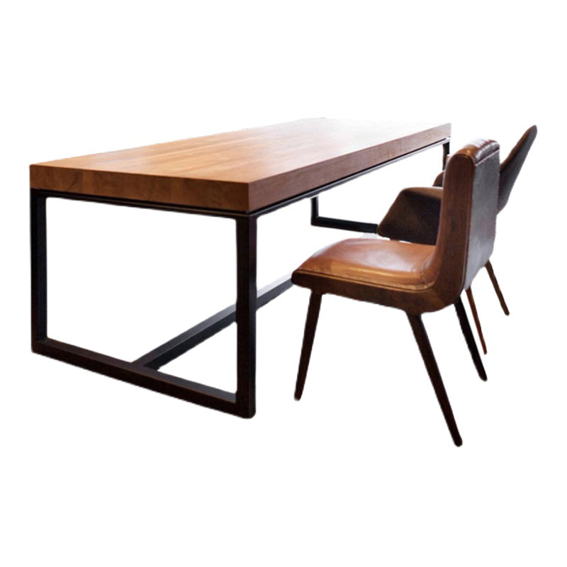 Rectangle Trestle Base Industrial Dining Table Solid Wood Fixed Table