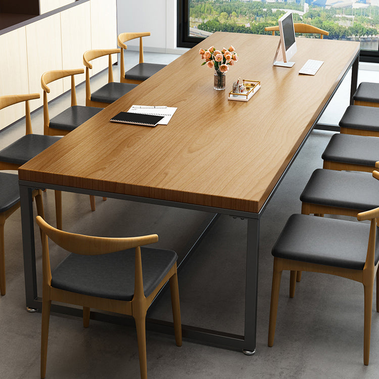 Rectangle Trestle Base Industrial Dining Table Solid Wood Fixed Table
