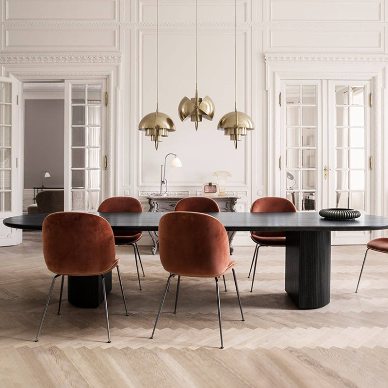 Mesa de comedor moderna ovalada Mesa fija negra con base de pedestal doble