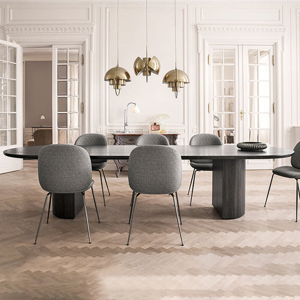 Mesa de comedor moderna ovalada Mesa fija negra con base de pedestal doble