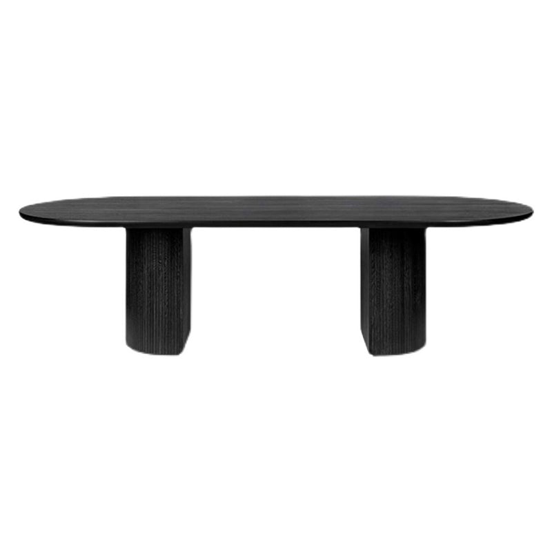 Mesa de comedor moderna ovalada Mesa fija negra con base de pedestal doble