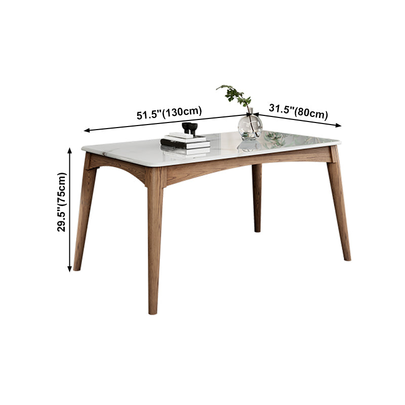 Medieval Modern Sintered Stone Table Kitchen Rectangle White Top Table with 4 Wood Legs