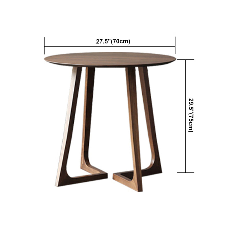 Round Casual Dining Table Brown Tone Fixed Table with Double Pedestal Base