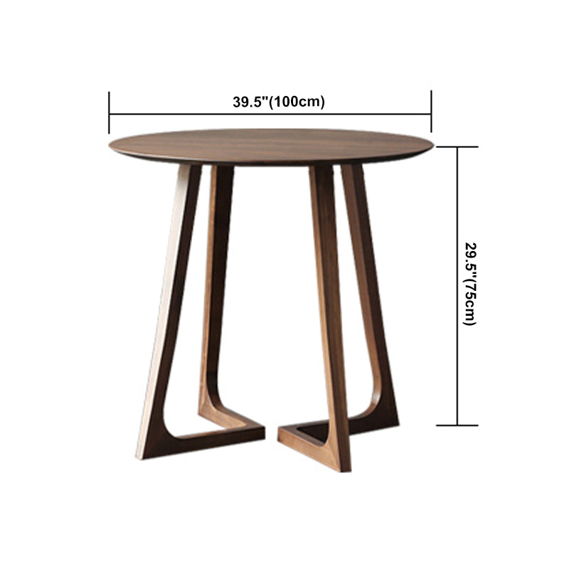 Round Casual Dining Table Brown Tone Fixed Table with Double Pedestal Base