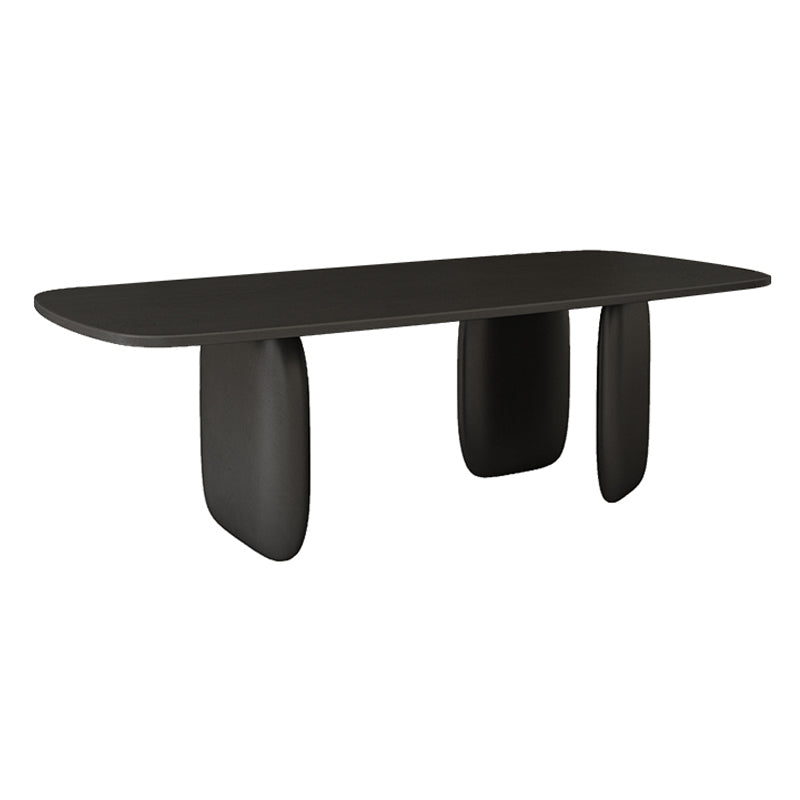 Rectangle Minimalist Dining Table Black Solid Wood Fixed Table for Restaurant