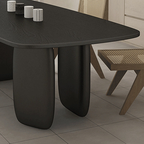 Rectangle Minimalist Dining Table Black Solid Wood Fixed Table for Restaurant