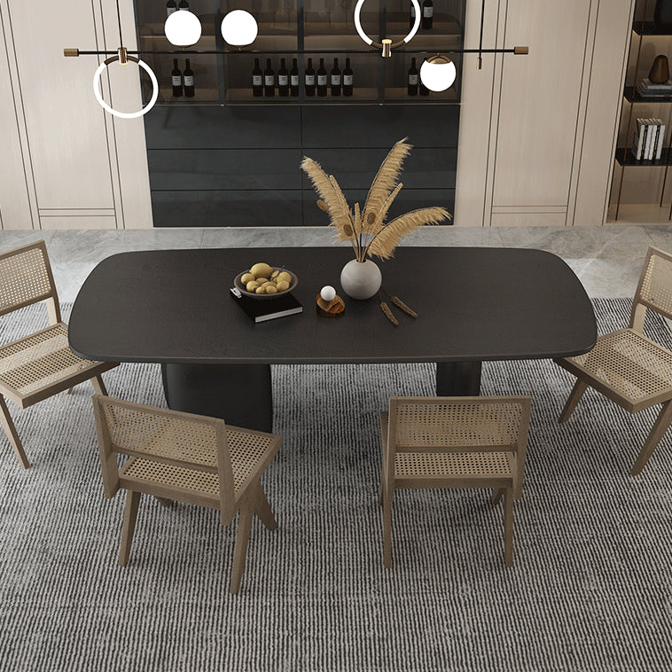 Rectangle Minimalist Dining Table Black Solid Wood Fixed Table for Restaurant
