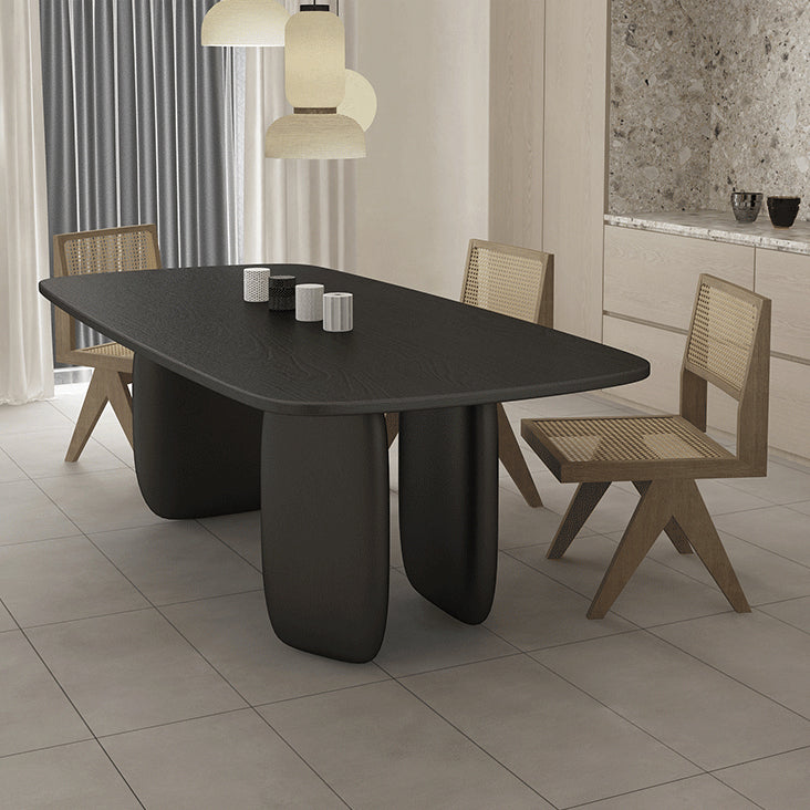 Rectangle Minimalist Dining Table Black Solid Wood Fixed Table for Restaurant