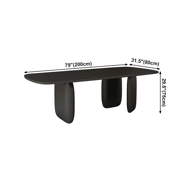 Rectangle Minimalist Dining Table Black Solid Wood Fixed Table for Restaurant