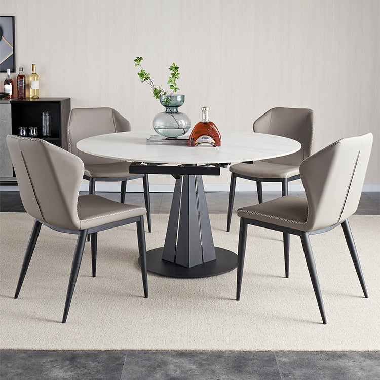 Mesa de comedor redonda extensible Mesa de piedra sinterizada moderna con base de pedestal de metal