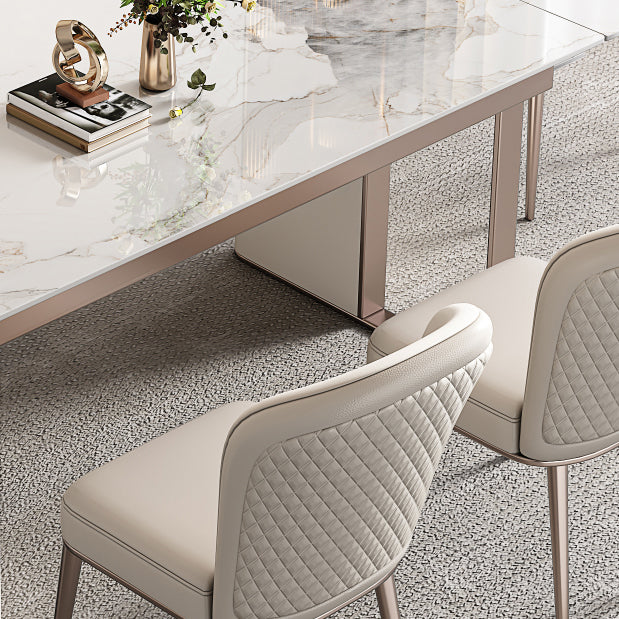 Mesa de comedor de piedra sinterizada de lujo Mesa rectángulo extensible con base de pedestal doble