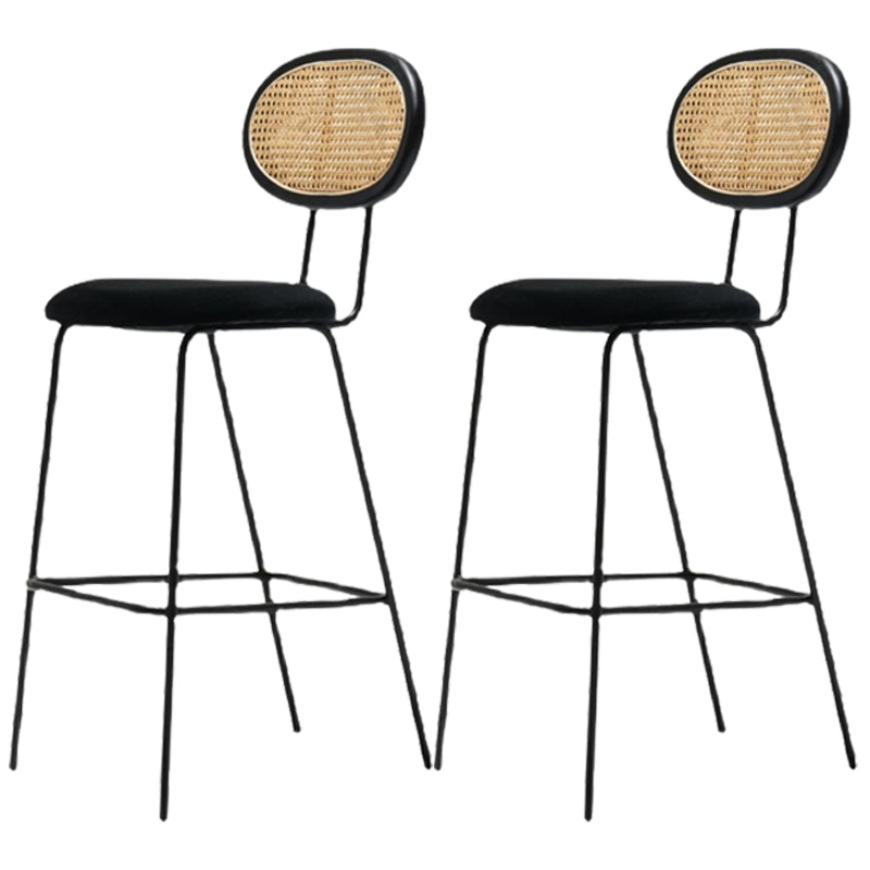 Taburete de bar nórdico de ratán con respaldo bajo, taburete alto interior simple con tapizado