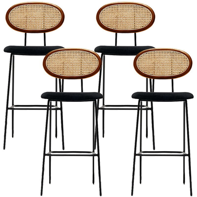 Taburete de bar nórdico de ratán con respaldo bajo, taburete alto interior simple con tapizado