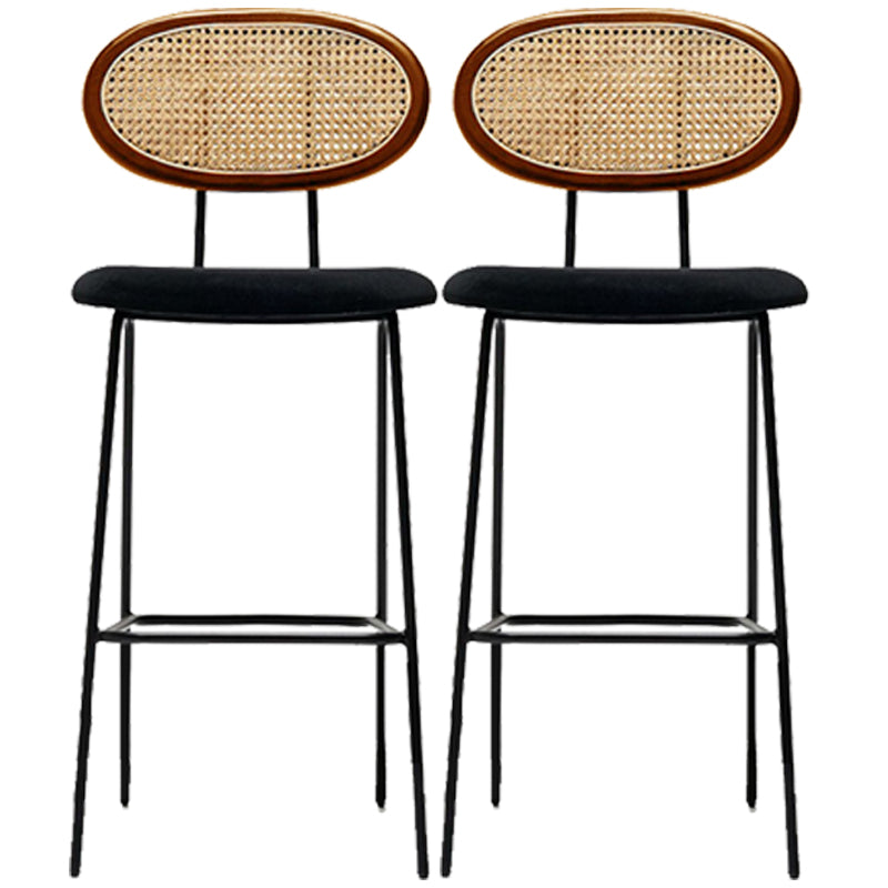 Taburete de bar nórdico de ratán con respaldo bajo, taburete alto interior simple con tapizado
