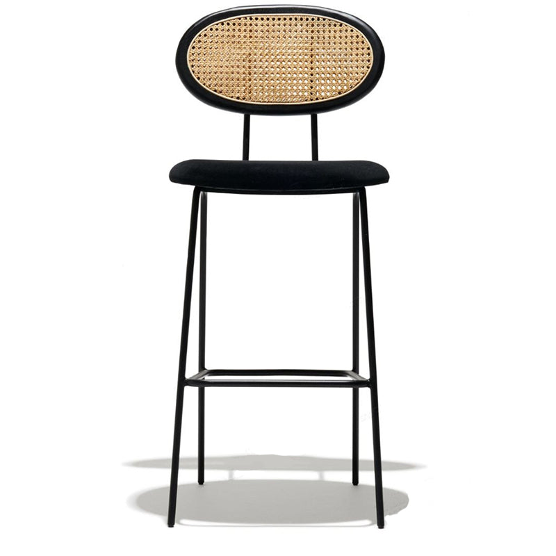 Taburete de bar nórdico de ratán con respaldo bajo, taburete alto interior simple con tapizado