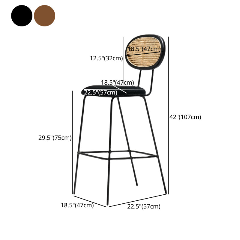 Taburete de bar nórdico de ratán con respaldo bajo, taburete alto interior simple con tapizado