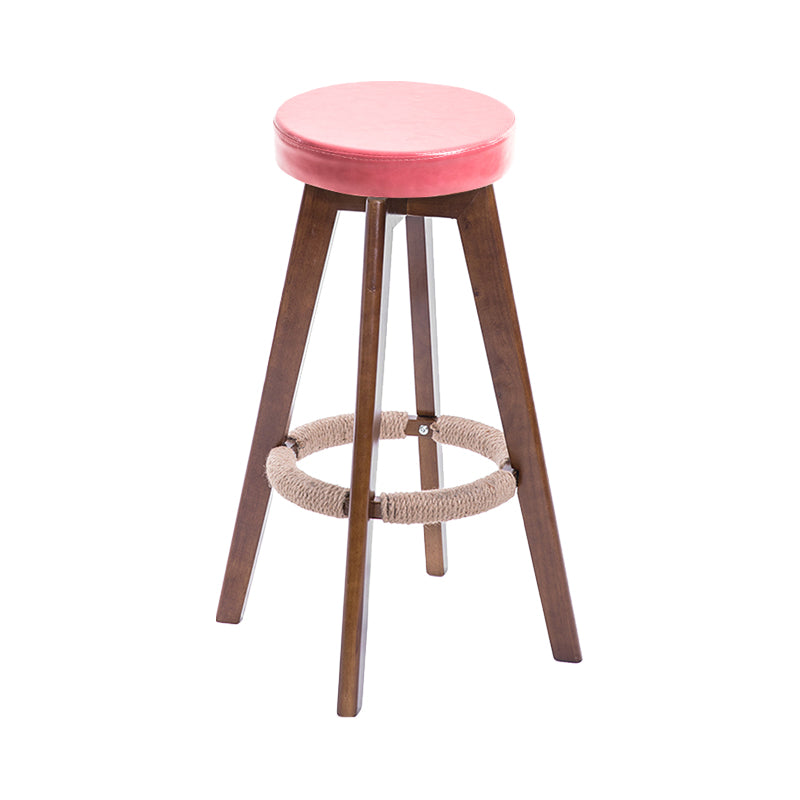 Modern Counter Bar Stool Armless Leather Bar Stool with Footrest and Swivel, Wood Base