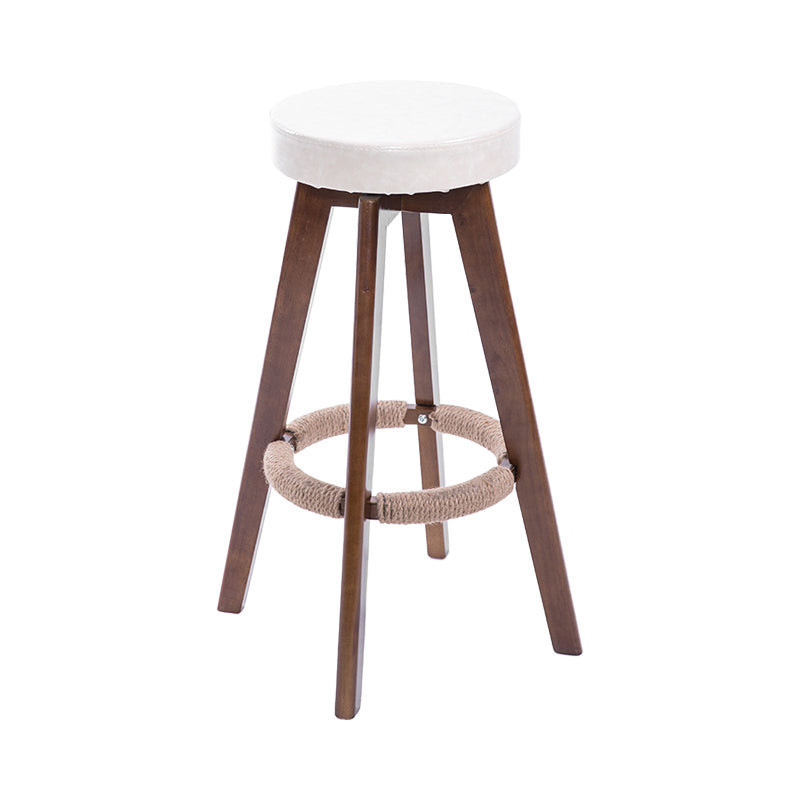 Modern Counter Bar Stool Armless Leather Bar Stool with Footrest and Swivel, Wood Base