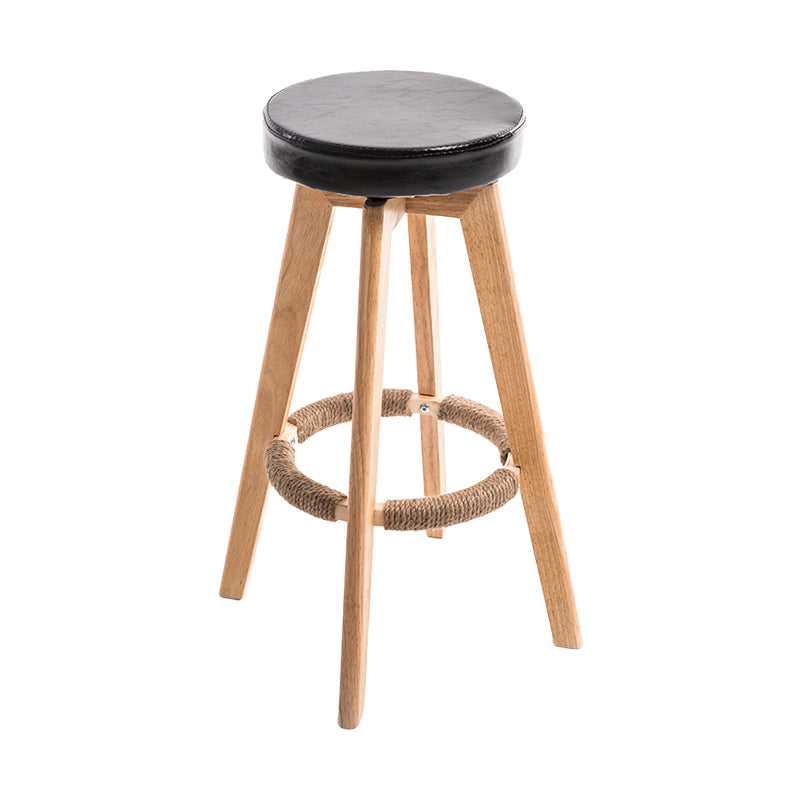 Modern Counter Bar Stool Armless Leather Bar Stool with Footrest and Swivel, Wood Base