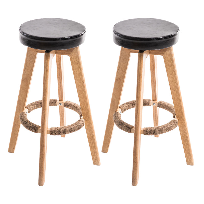 Modern Counter Bar Stool Armless Leather Bar Stool with Footrest and Swivel, Wood Base