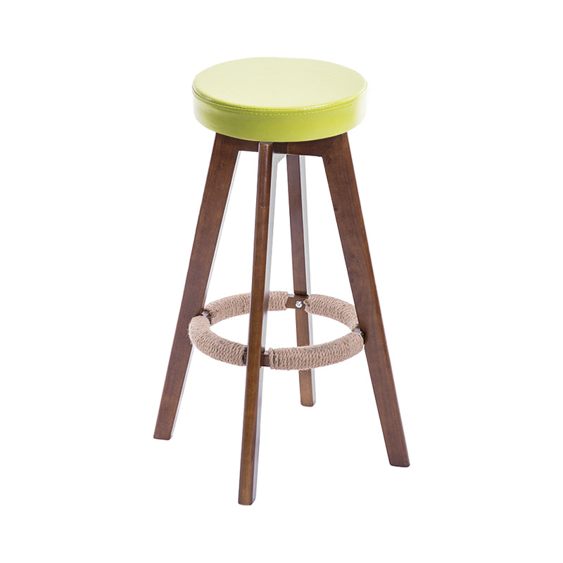 Modern Counter Bar Stool Armless Leather Bar Stool with Footrest and Swivel, Wood Base