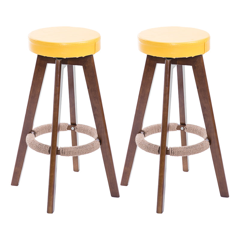 Modern Counter Bar Stool Armless Leather Bar Stool with Footrest and Swivel, Wood Base