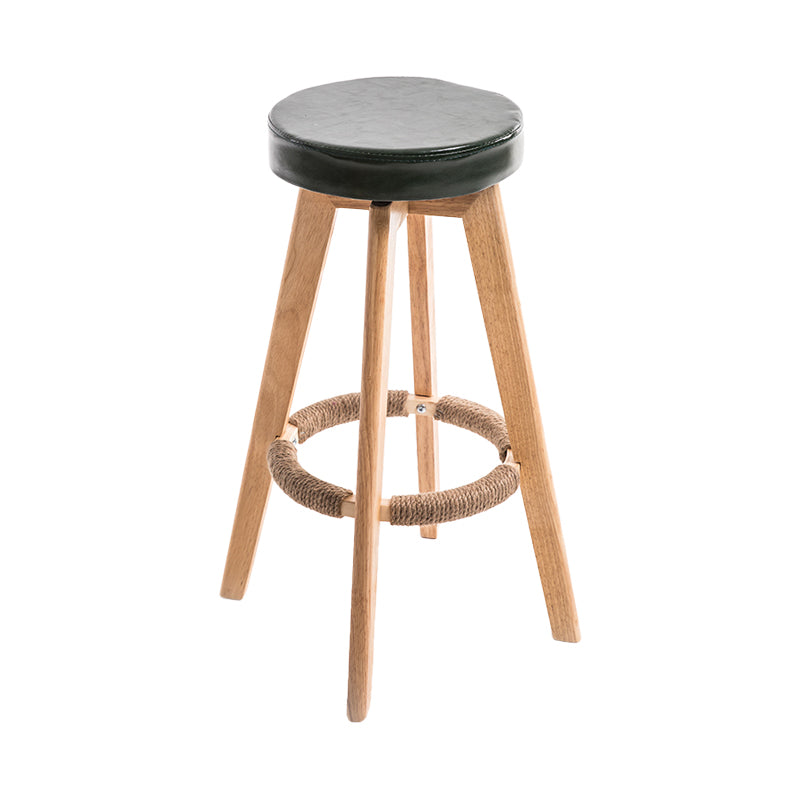 Modern Counter Bar Stool Armless Leather Bar Stool with Footrest and Swivel, Wood Base