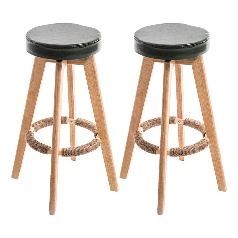 Modern Counter Bar Stool Armless Leather Bar Stool with Footrest and Swivel, Wood Base
