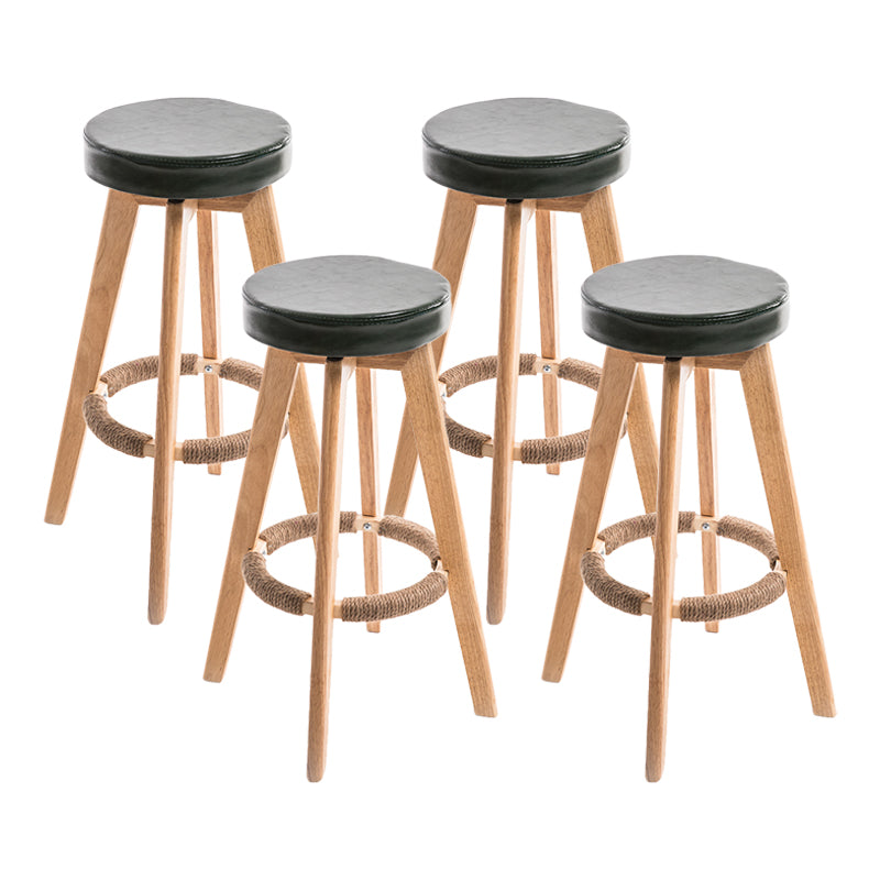 Modern Counter Bar Stool Armless Leather Bar Stool with Footrest and Swivel, Wood Base