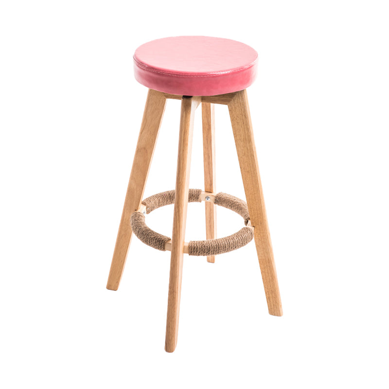 Modern Counter Bar Stool Armless Leather Bar Stool with Footrest and Swivel, Wood Base