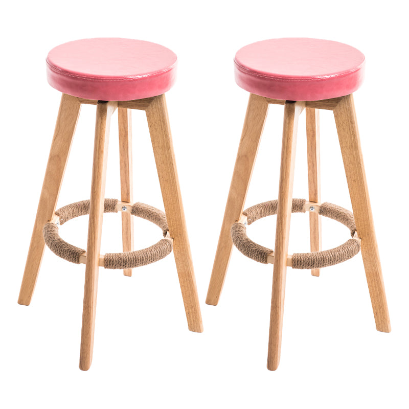 Modern Counter Bar Stool Armless Leather Bar Stool with Footrest and Swivel, Wood Base