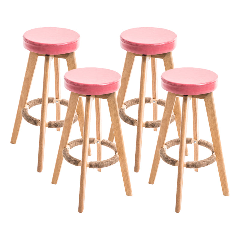 Modern Counter Bar Stool Armless Leather Bar Stool with Footrest and Swivel, Wood Base