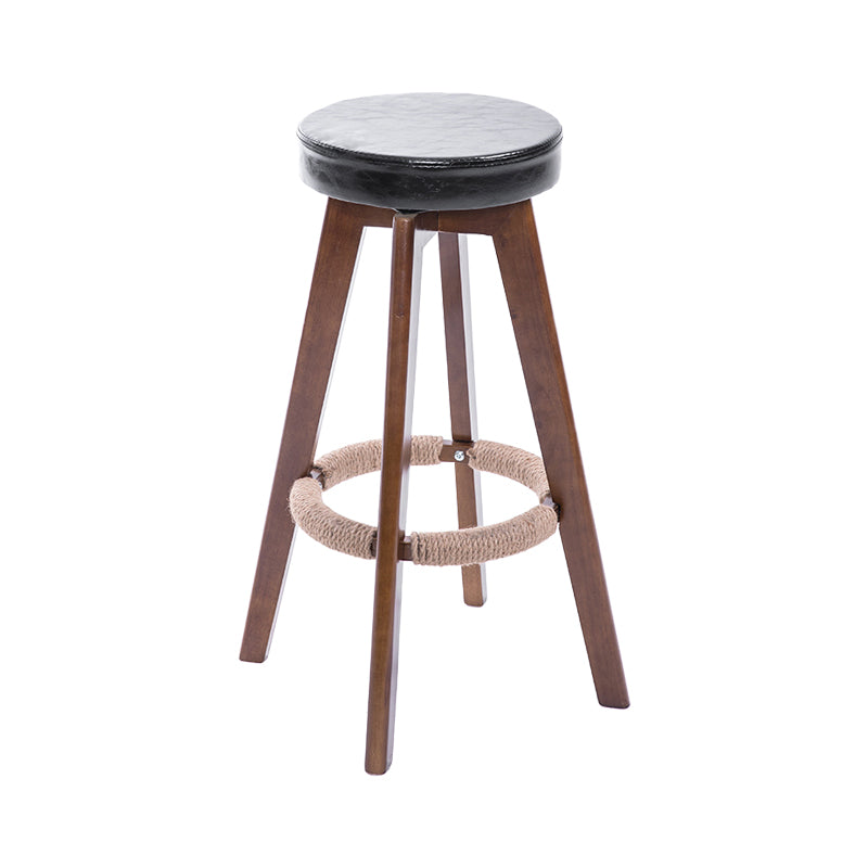 Modern Counter Bar Stool Armless Leather Bar Stool with Footrest and Swivel, Wood Base