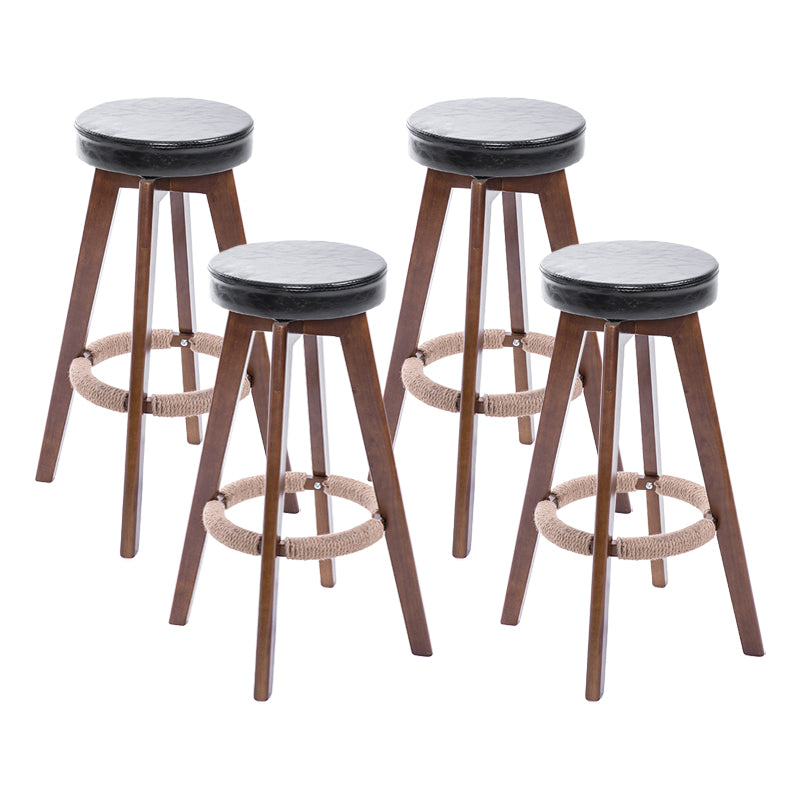 Modern Counter Bar Stool Armless Leather Bar Stool with Footrest and Swivel, Wood Base