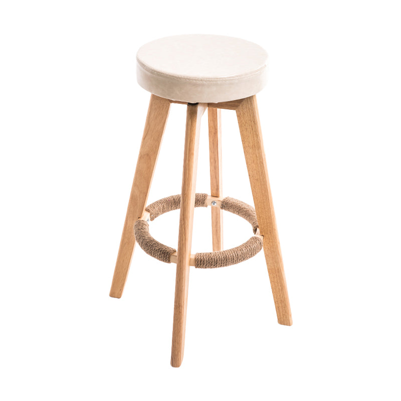 Modern Counter Bar Stool Armless Leather Bar Stool with Footrest and Swivel, Wood Base