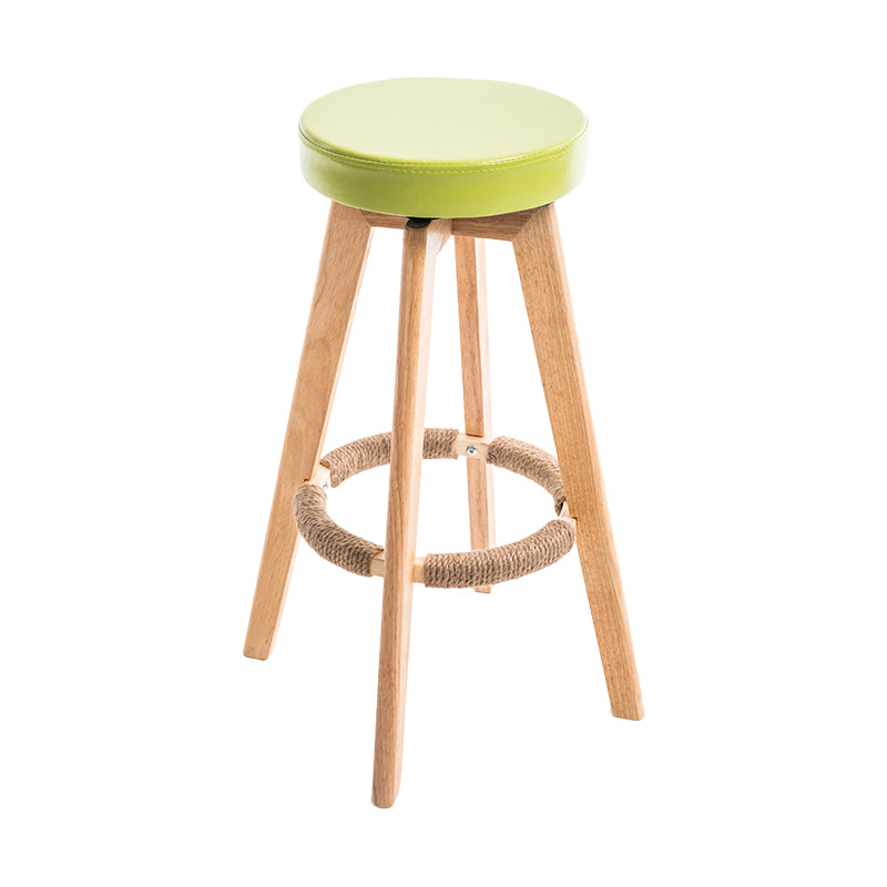 Modern Counter Bar Stool Armless Leather Bar Stool with Footrest and Swivel, Wood Base